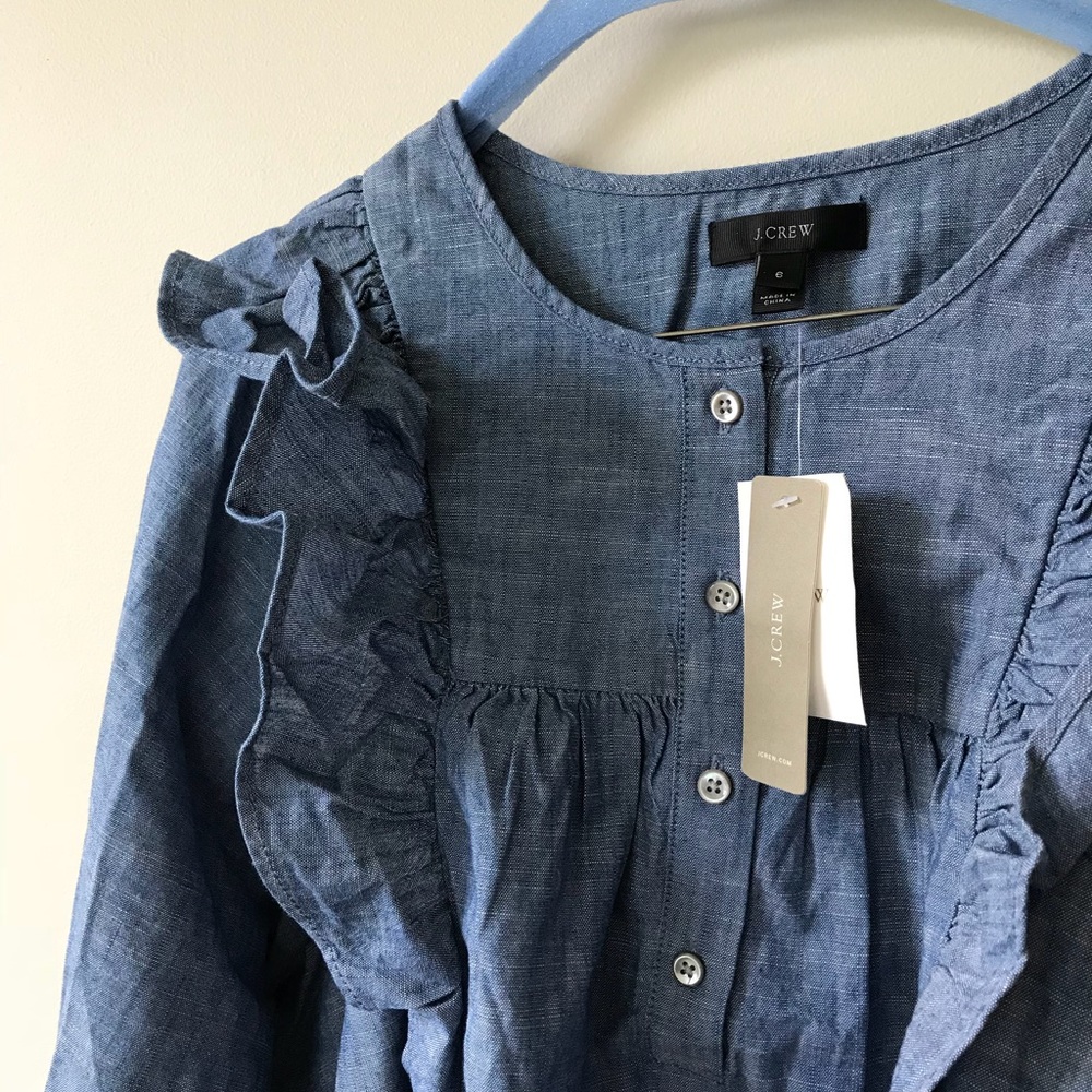 Jcrew Ruffle pullover Bohemian Chambray blouse
